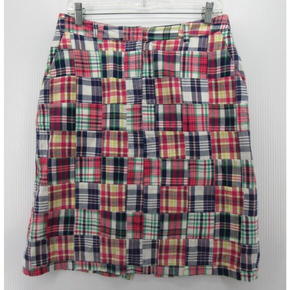 Brooks Brothers Skirt 6 Patchwork Madras Plaid A-Line Slit 346 Zip Up - Picture 1 of 9